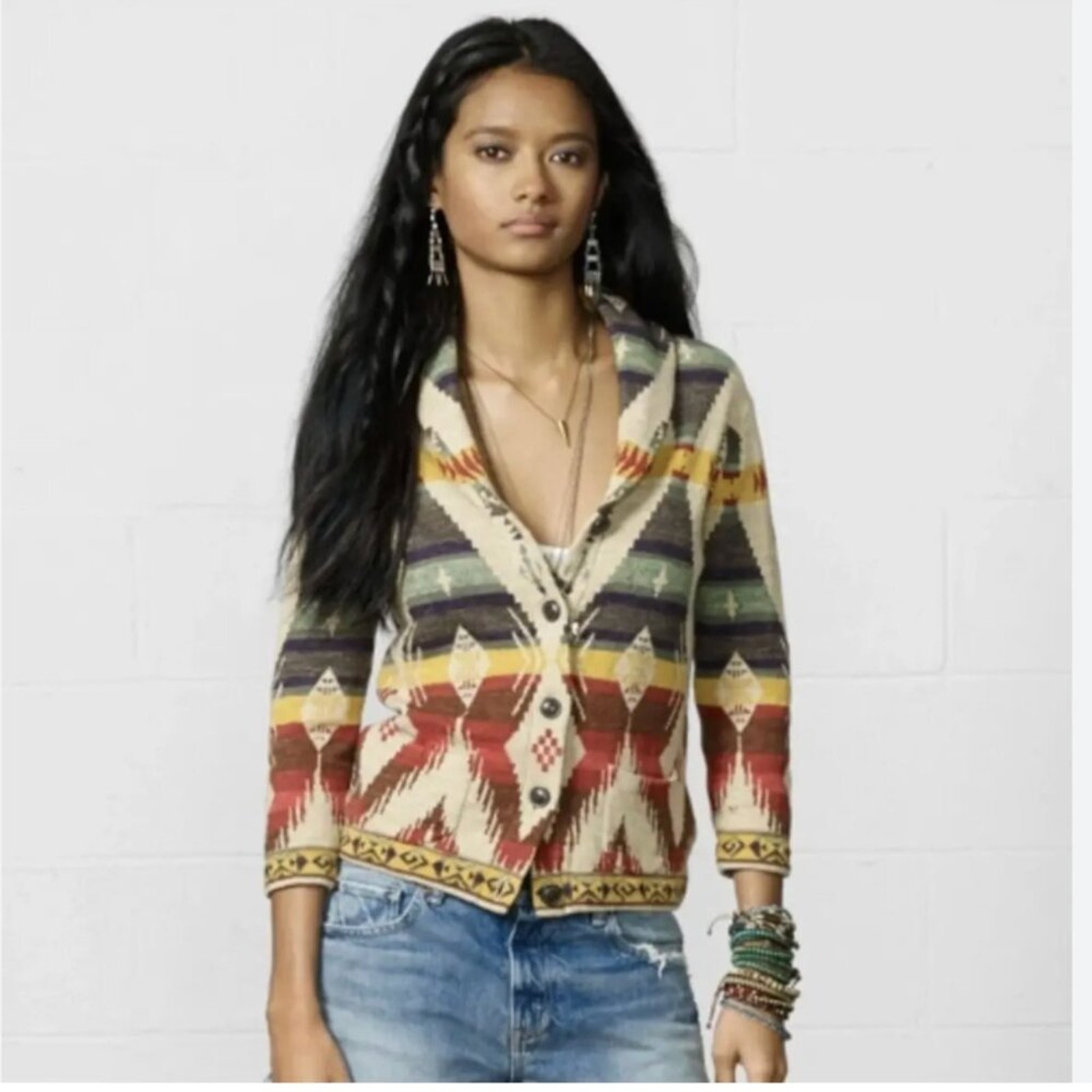 Ralph Lauren Denim Supply Southwestern Rare Cardigan Sweater Large Runs Small
